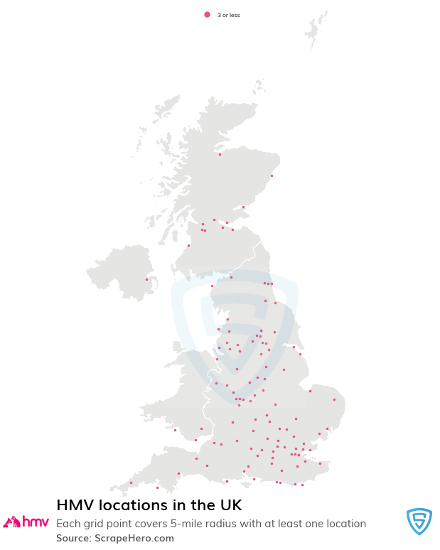 Map of HMV stores in the United Kingdom
