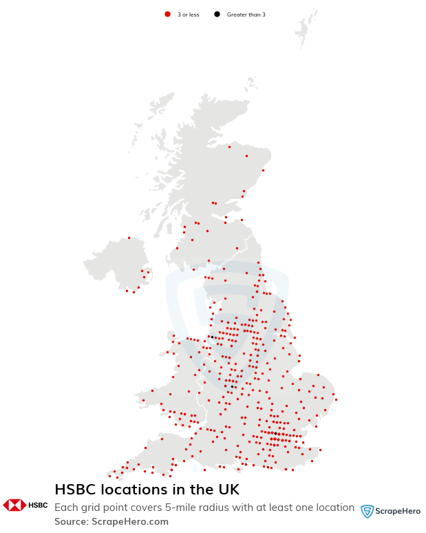 Map of HSBC locations in the United Kingdom