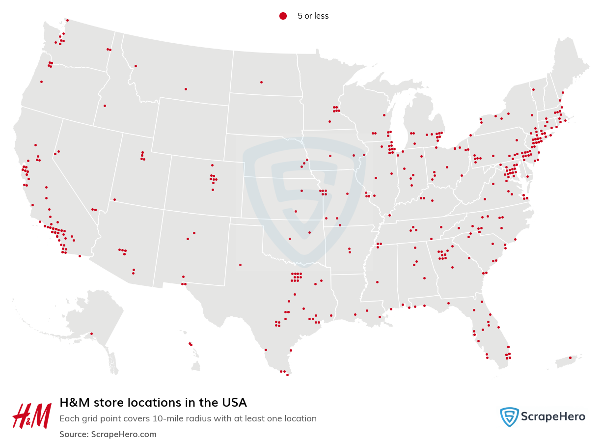 Map of H And M stores in the United States