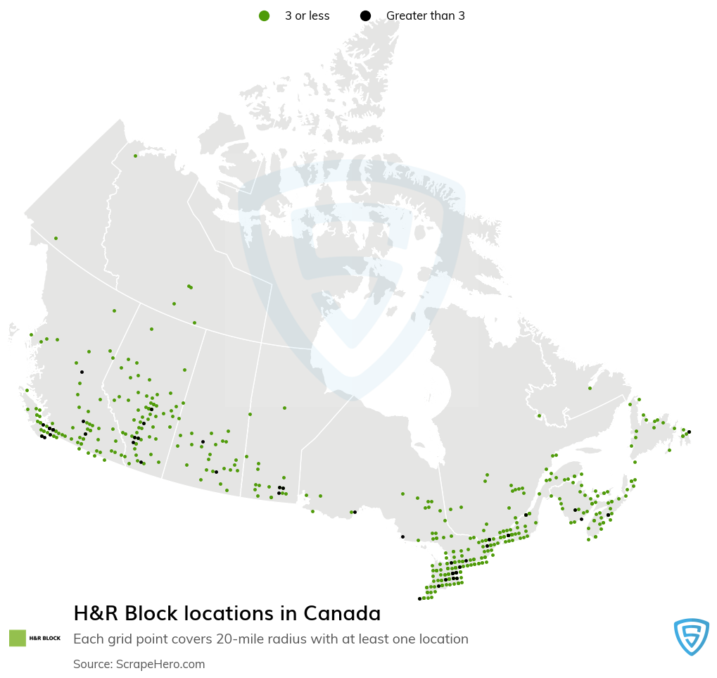 Map of H&R Block locations in Canada