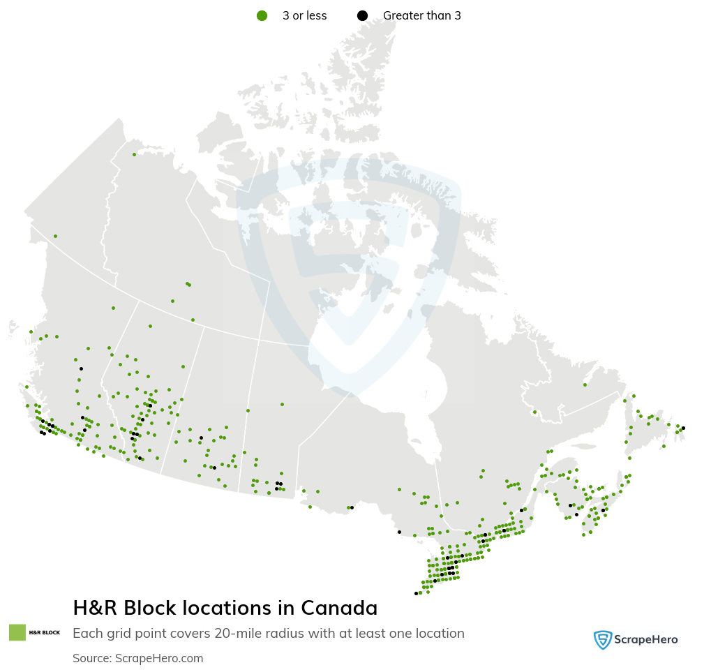 Map of H&R Block locations in Canada