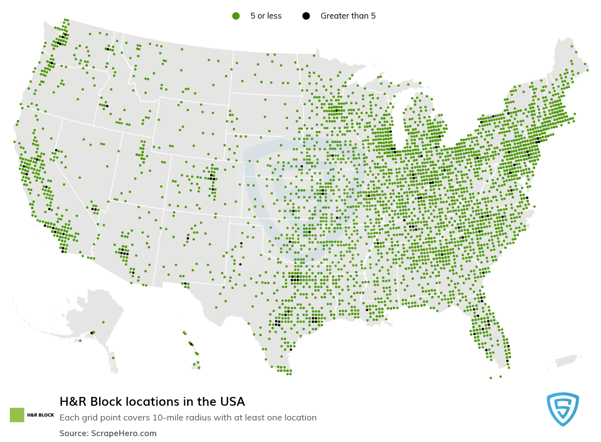 Map of H&R Block locations in the United States