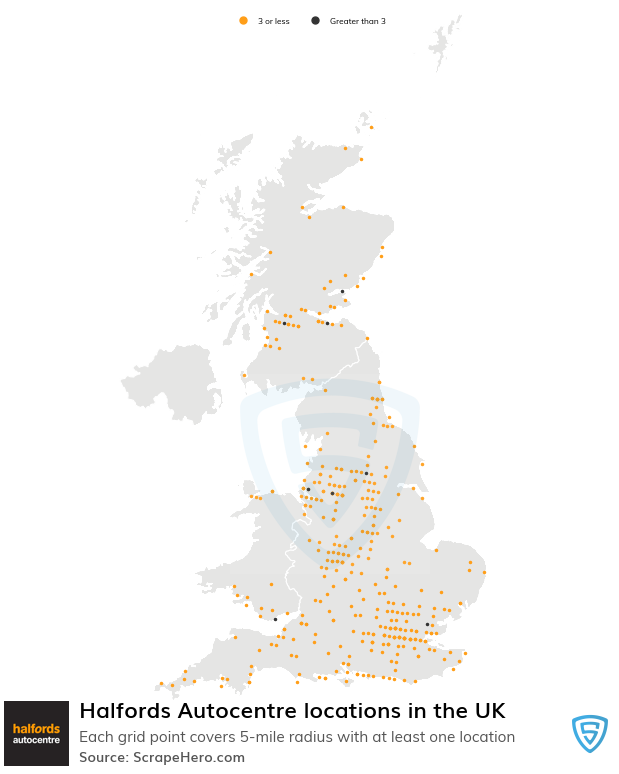 Map of Halfords Autocentre locations in the United Kingdom