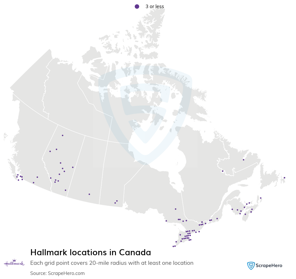 Map of Hallmark stores in Canada