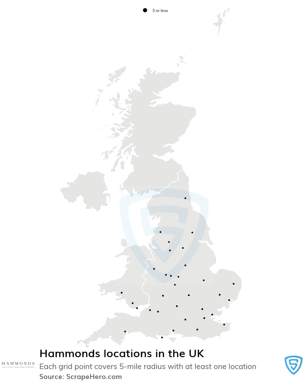 Map of Hammonds stores in the United Kingdom