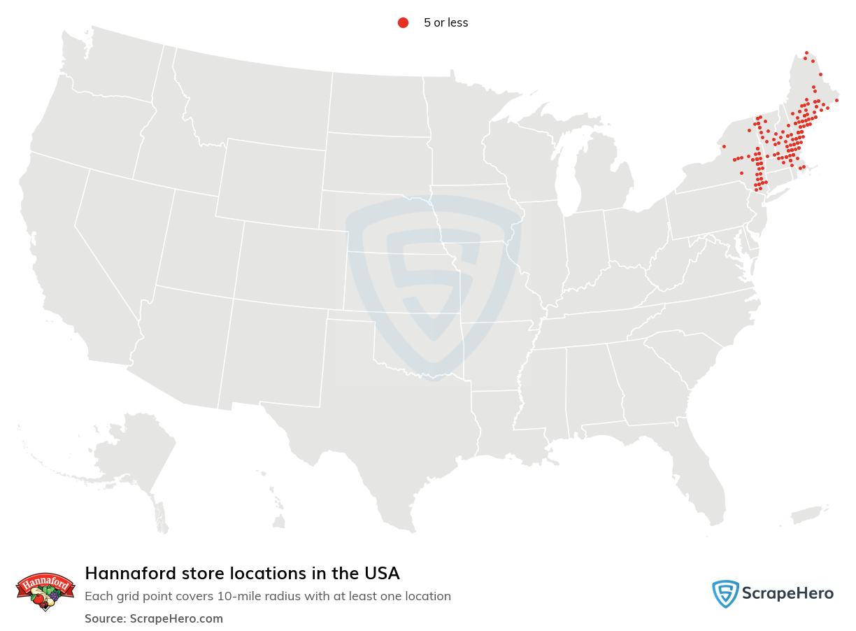 Map of Hannaford stores in the United States