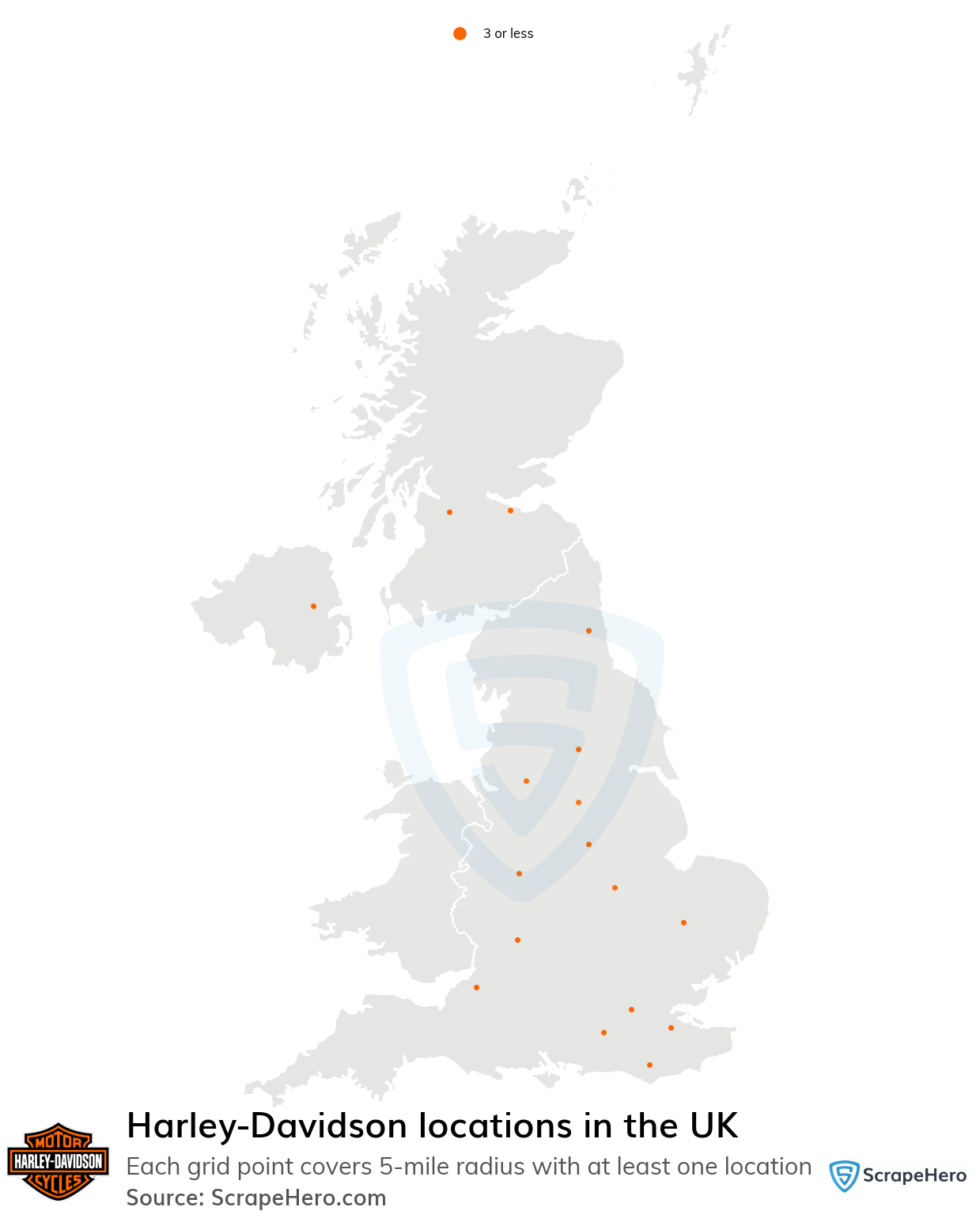 Number of Harley-Davidson locations in the UK in 2023 | ScrapeHero