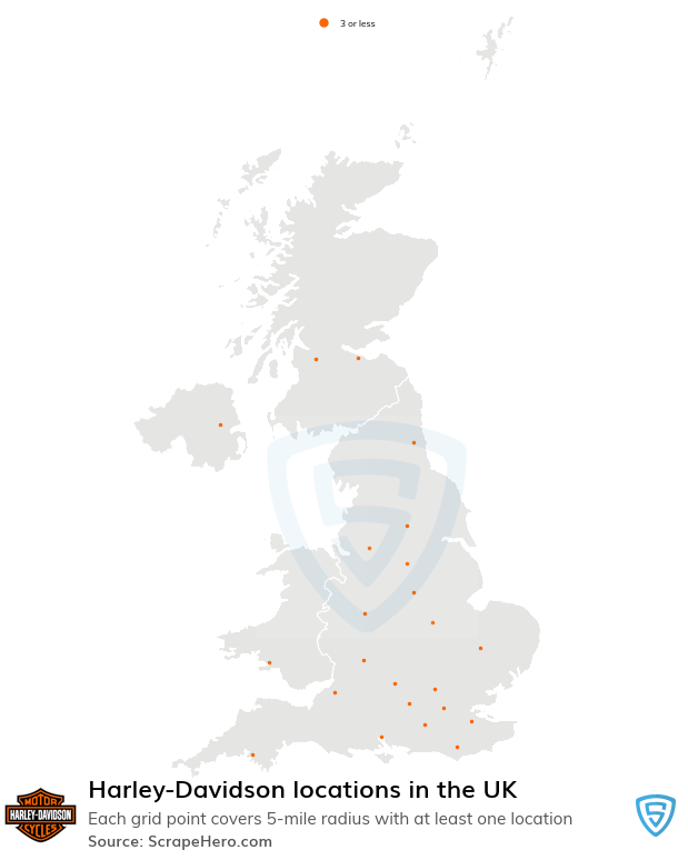Map of Harley-Davidson dealers in the United Kingdom
