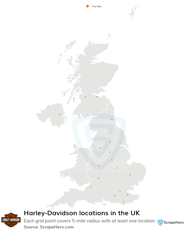 Map of Harley-Davidson dealers in the United Kingdom