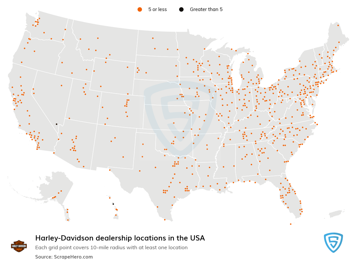 Map of Harley-Davidson dealerships in the United States