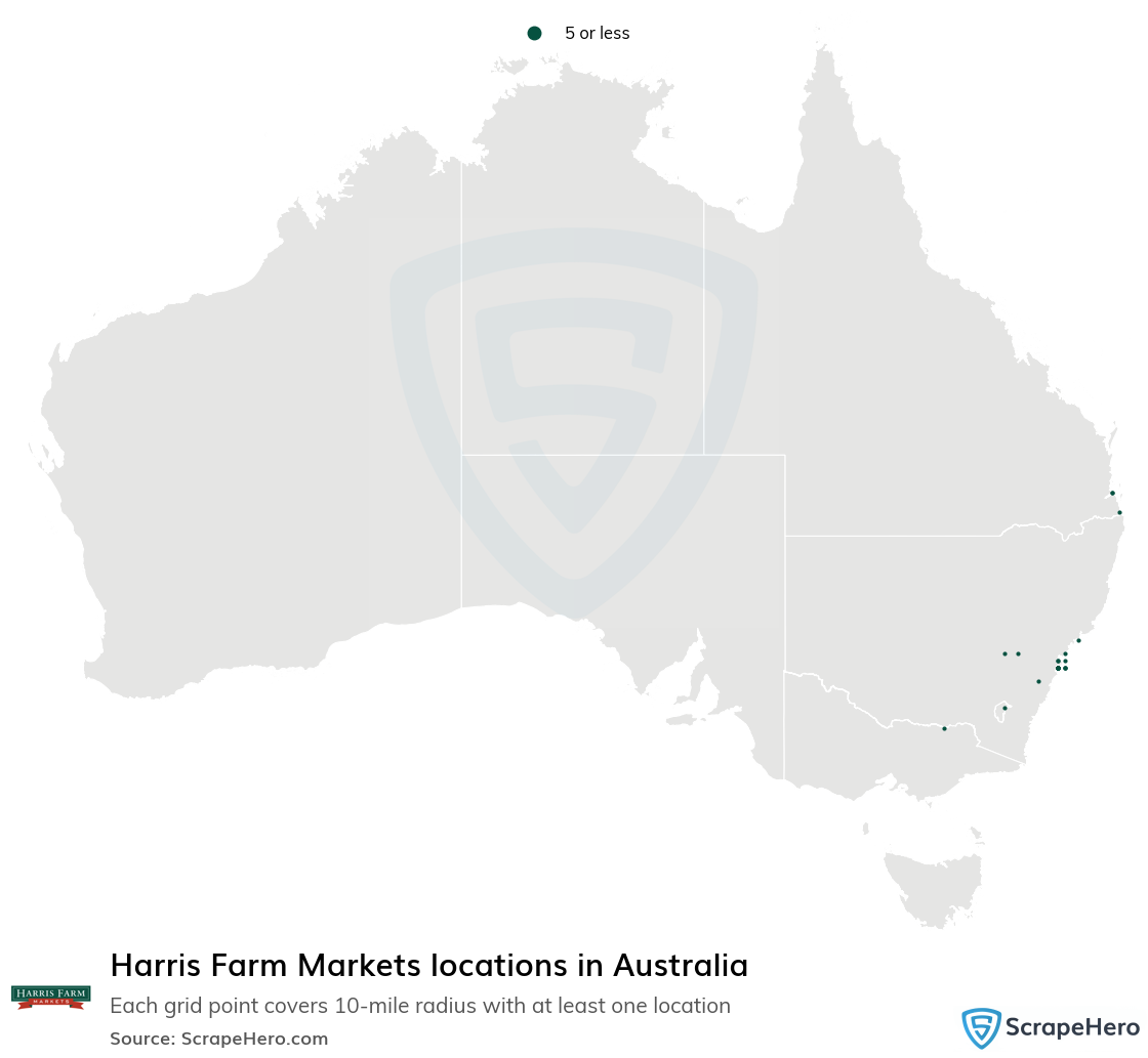 Map of Harris Farm Markets stores in Australia