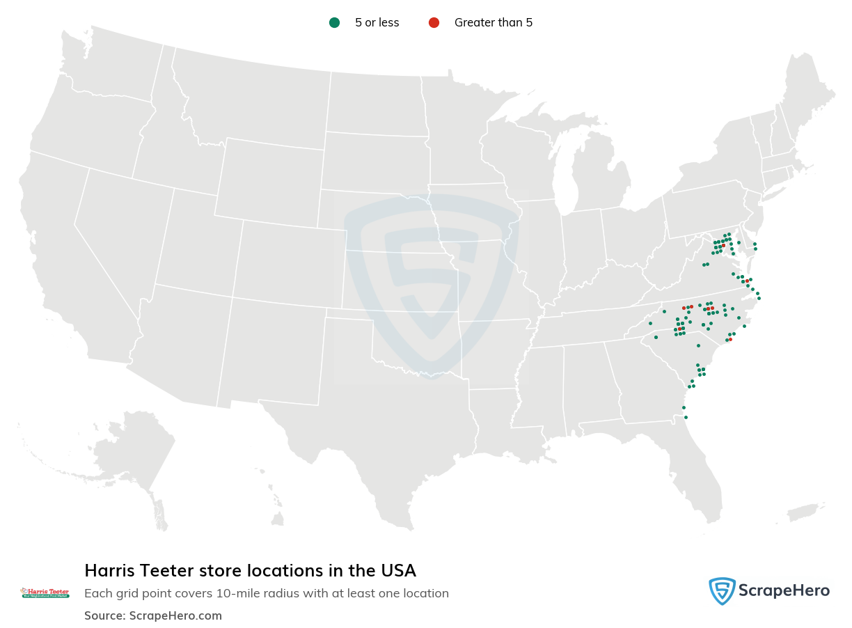 Map of Harris Teeter stores in the United States