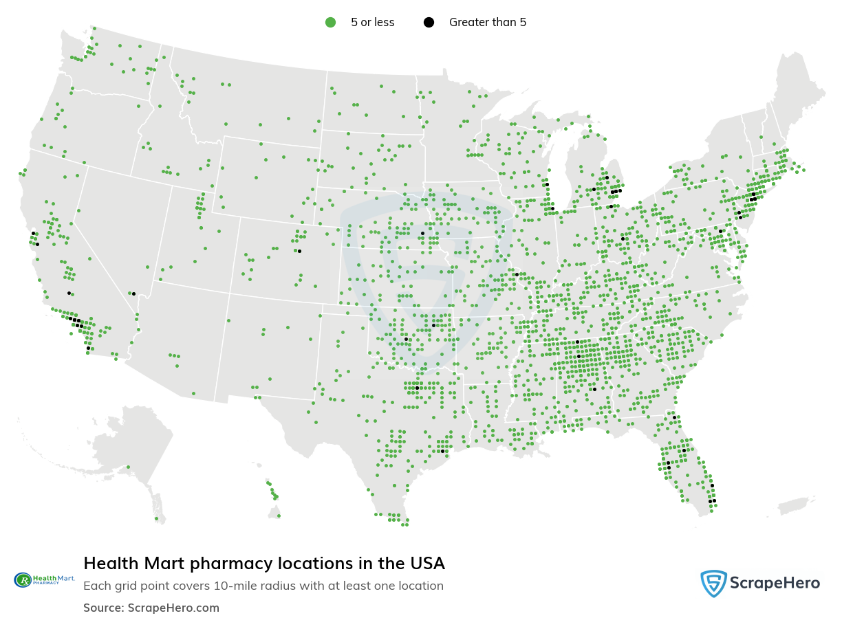 Map of Health Mart pharmacies in the United States