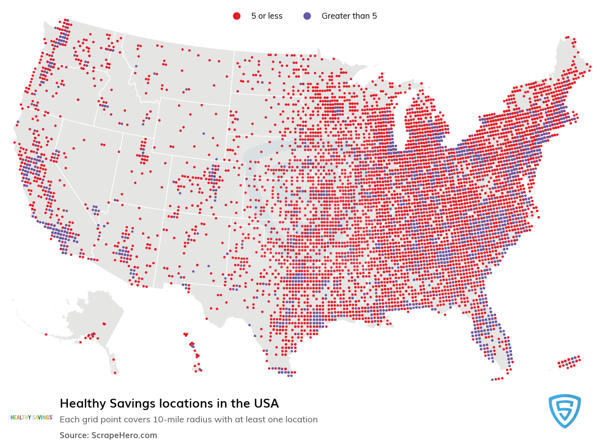 Map of Healthy Savings locations in the United States