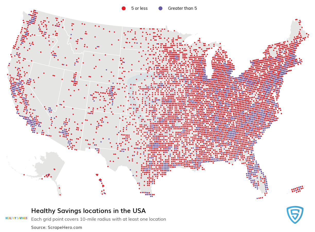 Number of Healthy Savings locations in the USA in 2023 ScrapeHero