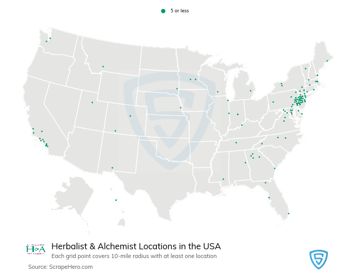Map of Herbalist & Alchemist locations in the United States