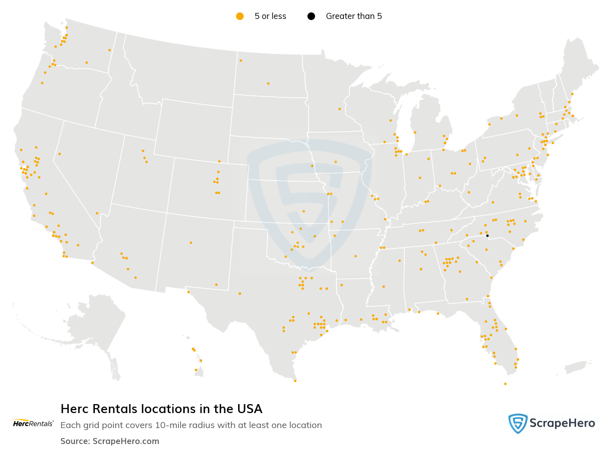 Map of Herc Rentals locations in the United States