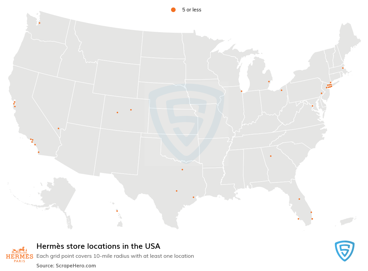 Map of Hermès stores in the United States