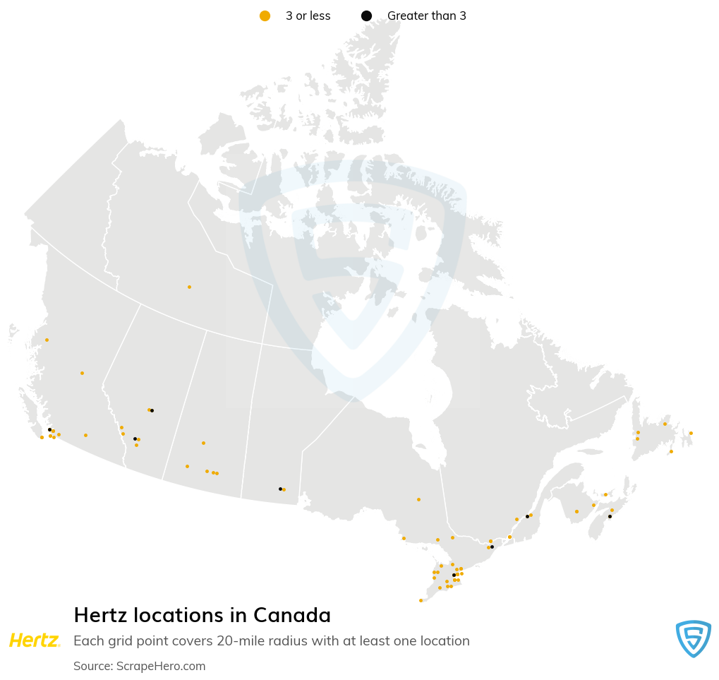 Map of  locations in Canada in 2025