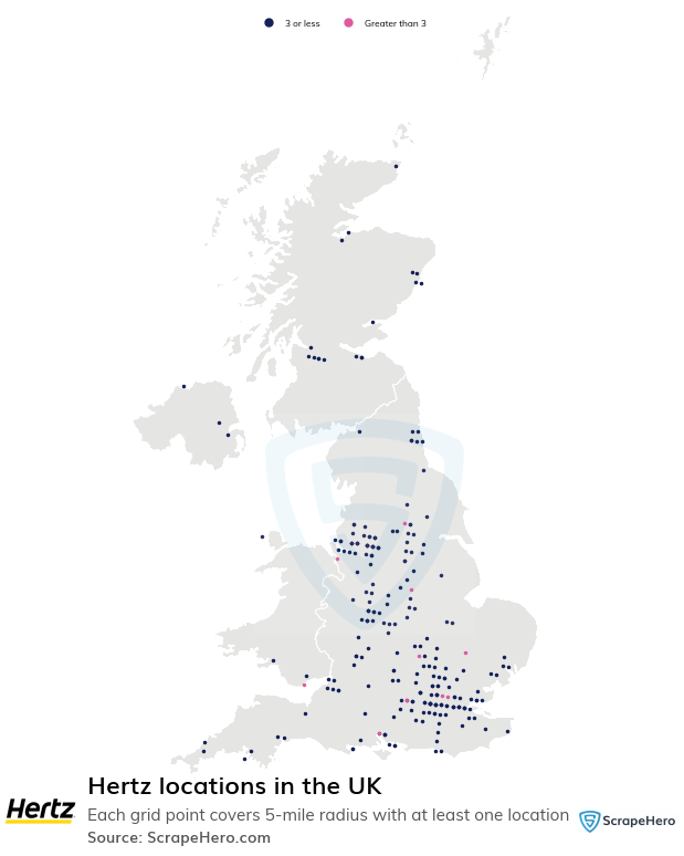 Map of Hertz car rentals in the United Kingdom