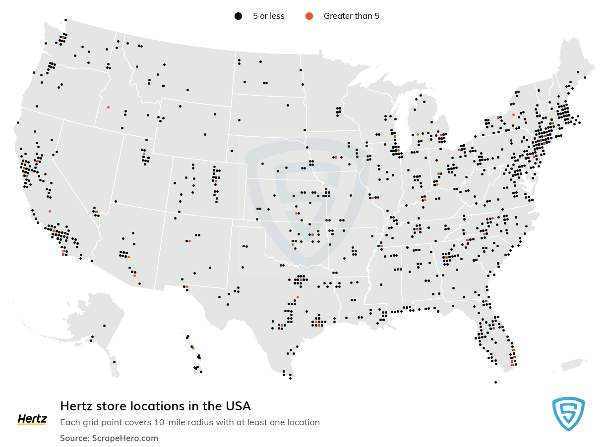 Map of Hertz stores in the United States