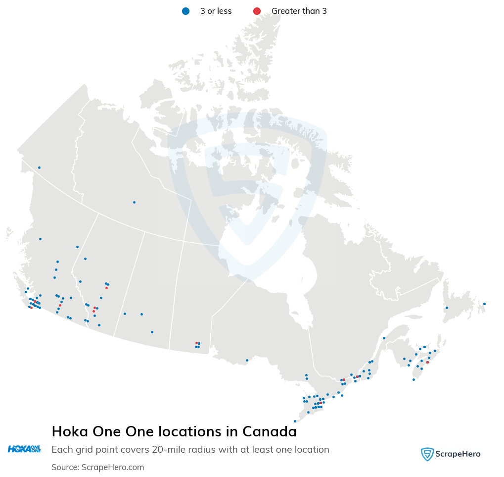 Map of Hoka One One stores in Canada