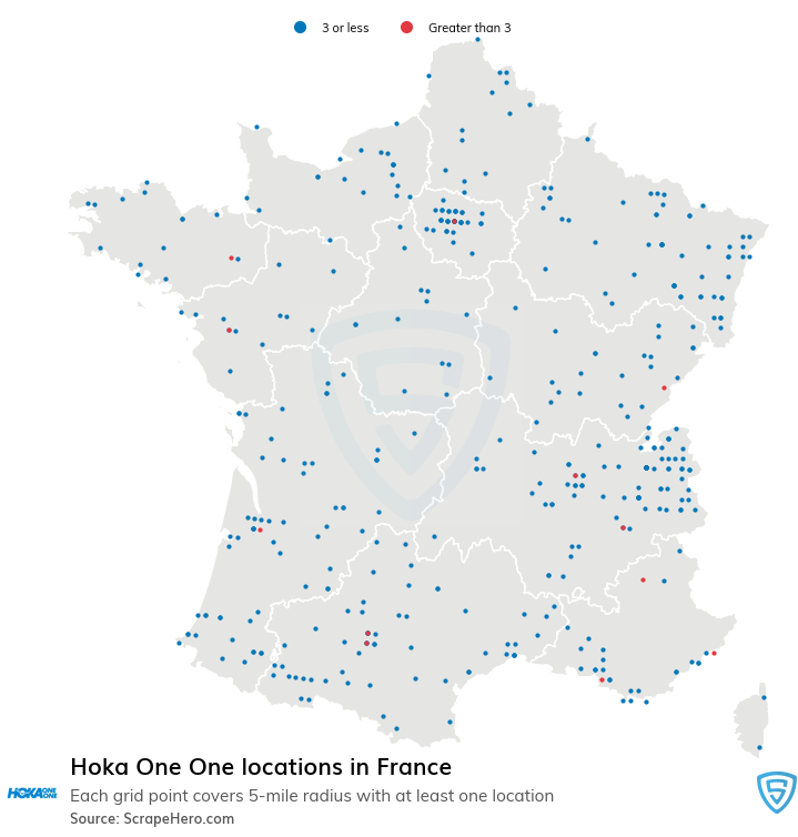 Map of Hoka One One stores in France