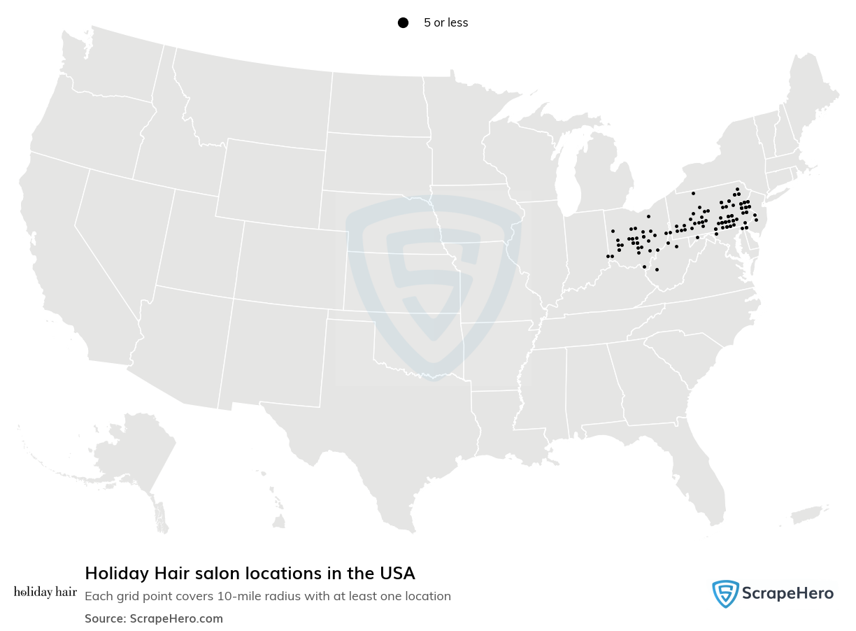 Map of Holiday Hair salons in the United States