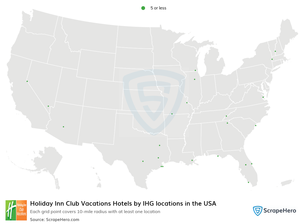 Map of Holiday Inn Club Vacations locations in the United States