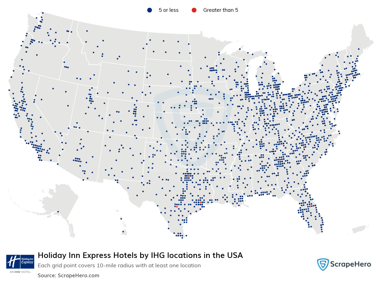 Map of Holiday Inn Express locations in the United States