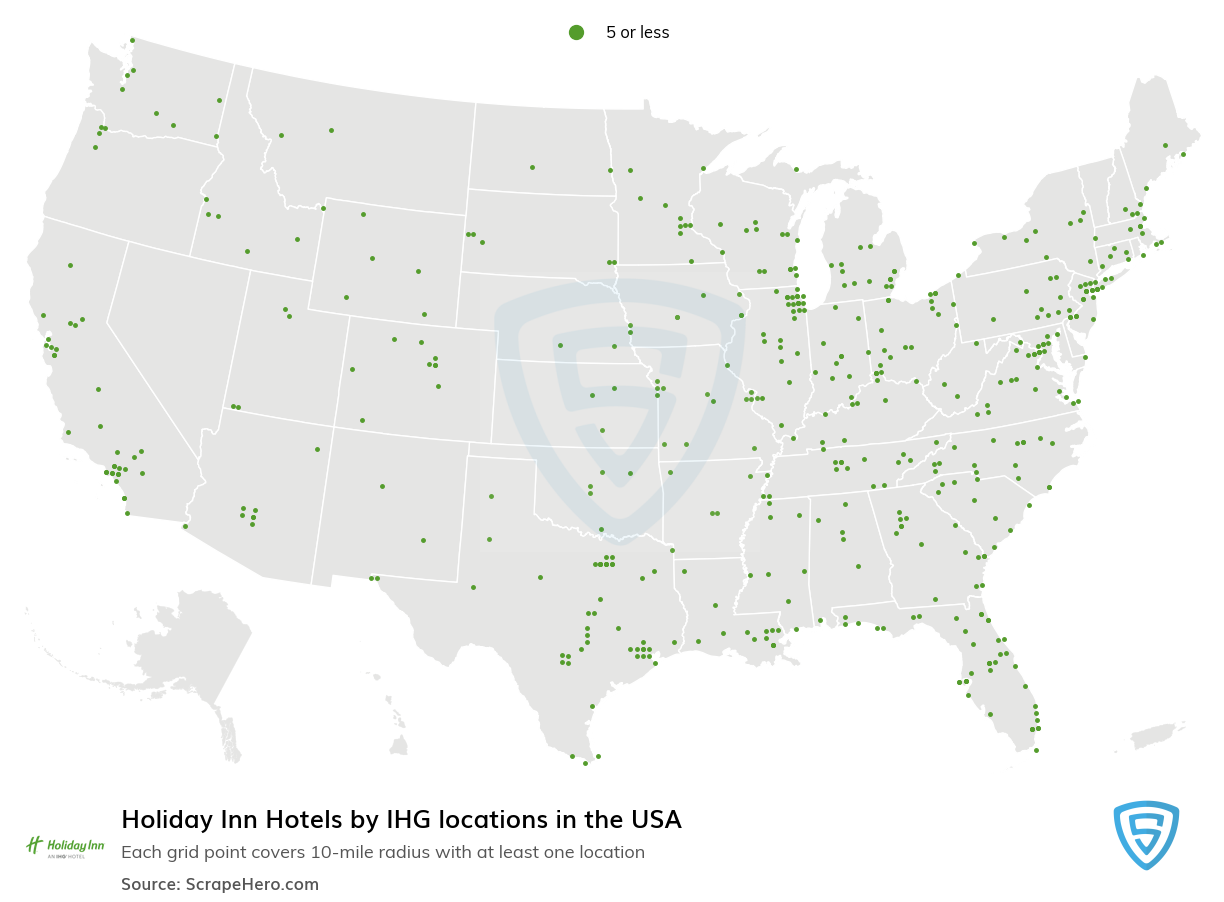 Map of Holiday Inn locations in the United States in 2022