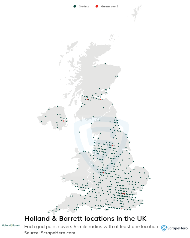 Map of Holland & Barrett stores in the United Kingdom