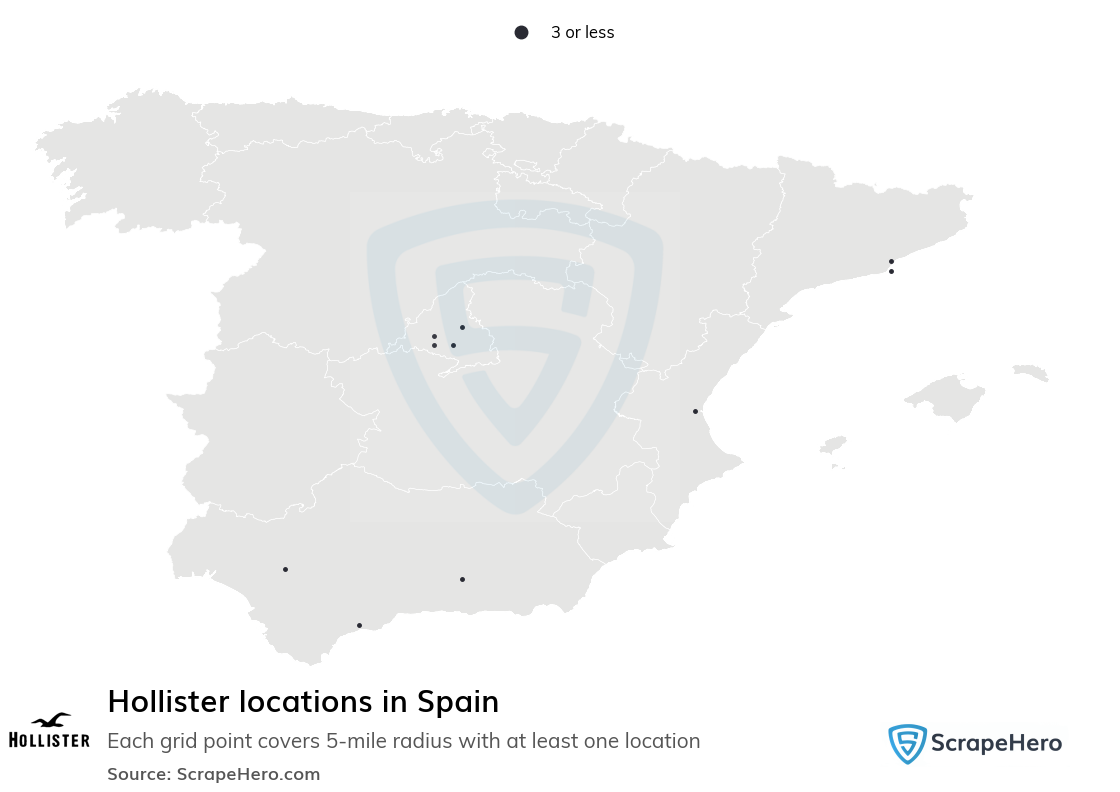 Map of Hollister stores in Spain