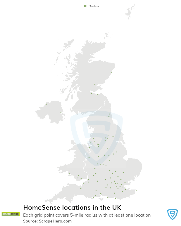 Map of HomeSense stores in the United Kingdom