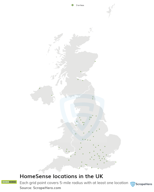 Map of HomeSense stores in the United Kingdom