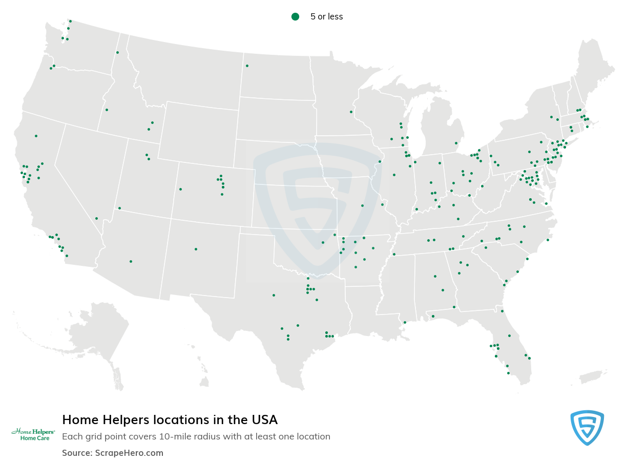 Map of Home Helpers locations in the United States