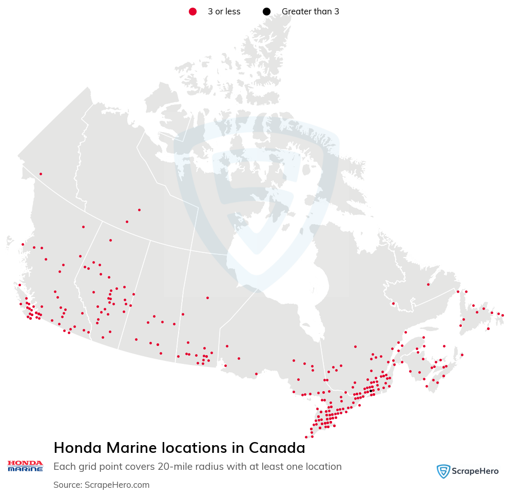 Map of Honda Marine dealerships in Canada