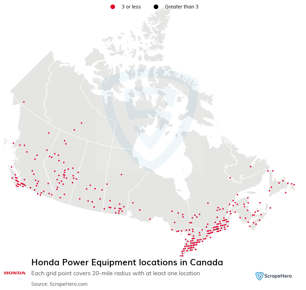 Map of Honda Power Equipment dealerships in Canada