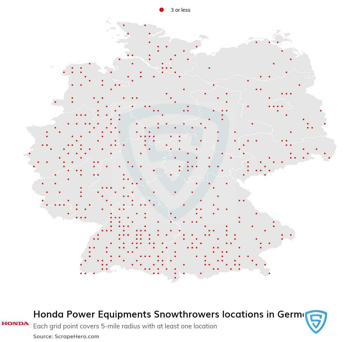 Map of Honda Power Equipments Snowthrowers locations in Germany