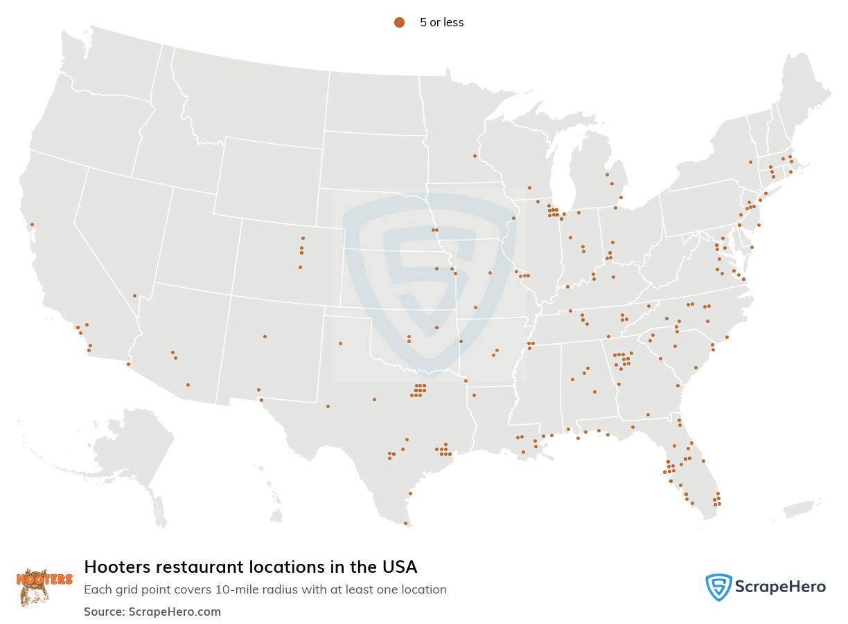 Map of Hooters restaurants in the United States