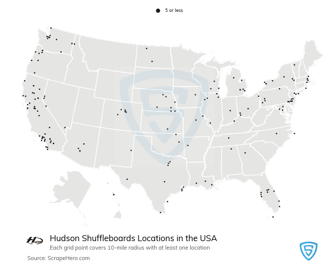Map of Hudson Shuffleboards stores in the United States