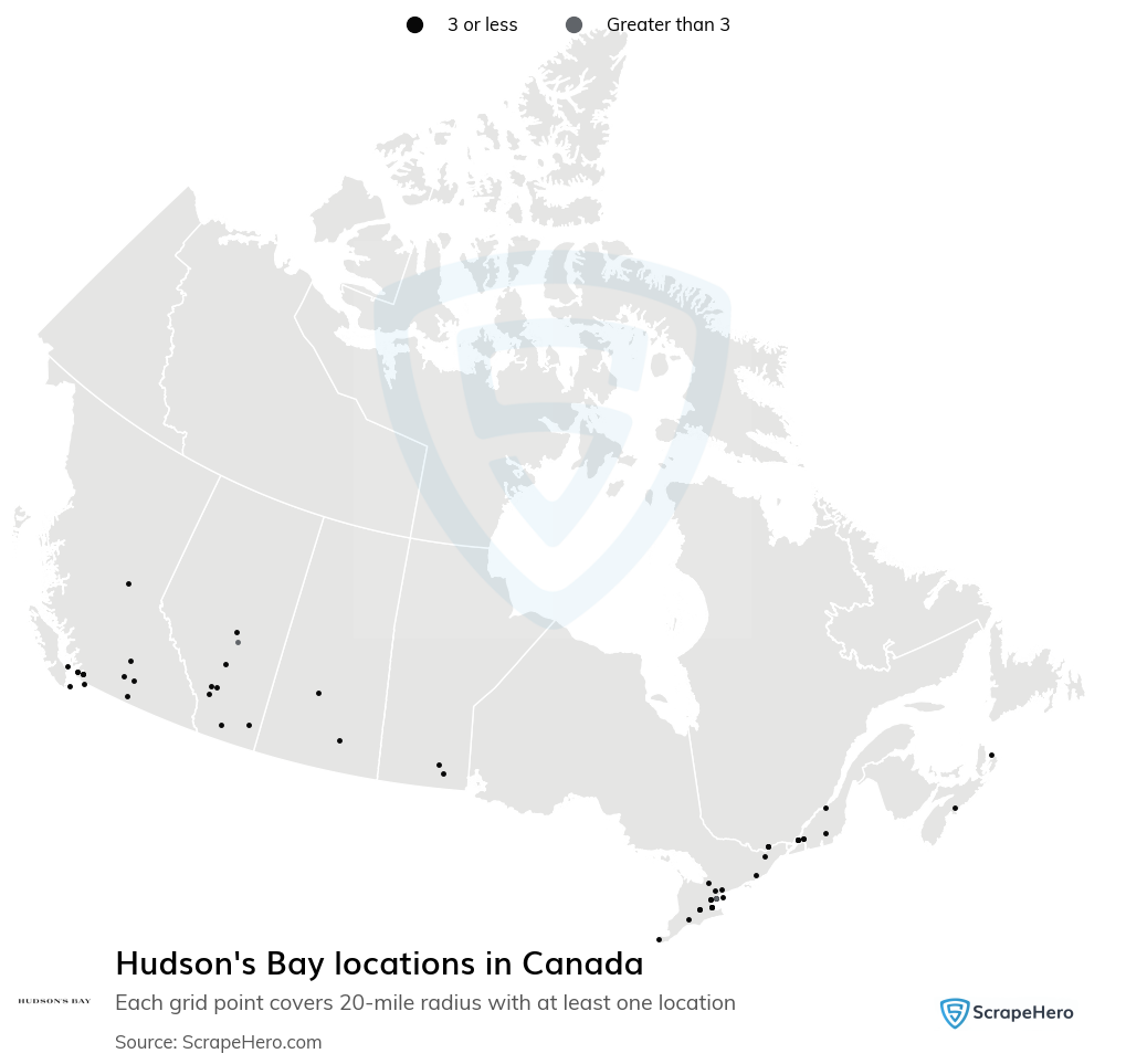 Number of Hudson's Bay locations in Canada in 2023