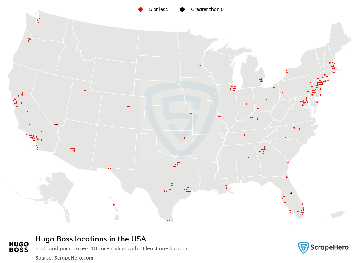 Map of Hugo Boss locations in the United States