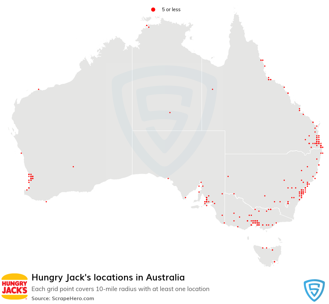 Map of Hungry Jack's stores in Australia