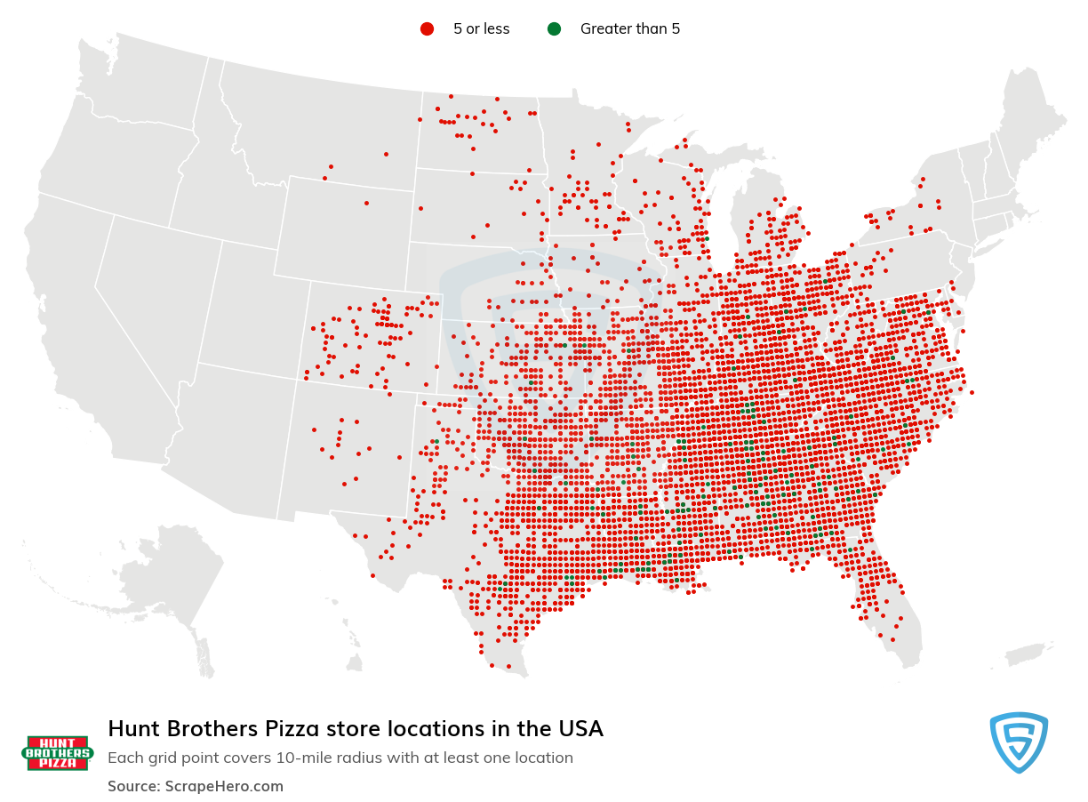 Map of Hunt Brothers Pizza stores in the United States