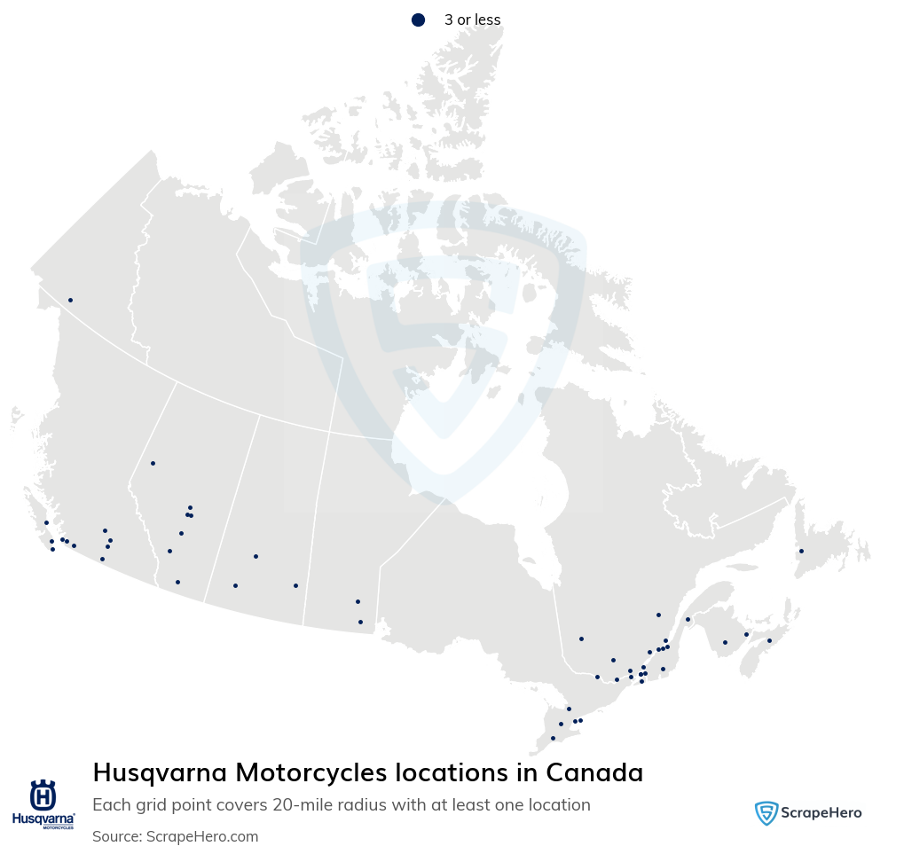 Map of Husqvarna Motorcycles dealers in Canada