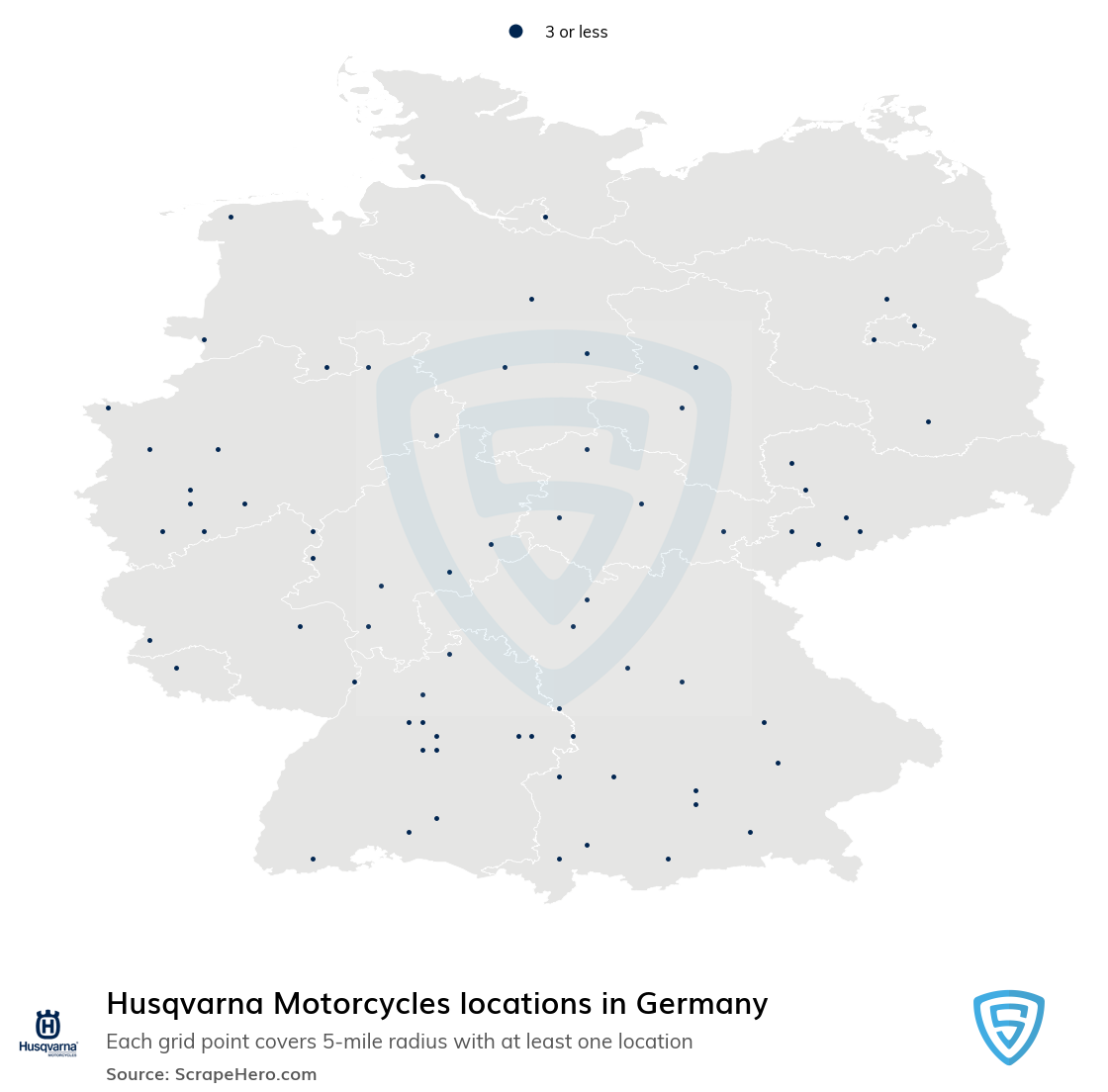 Map of Husqvarna Motorcycles stores in Germany