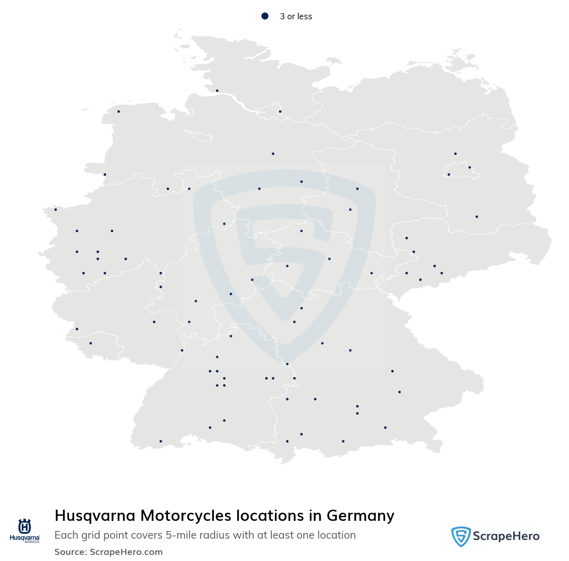 Map of Husqvarna Motorcycles dealers in Germany