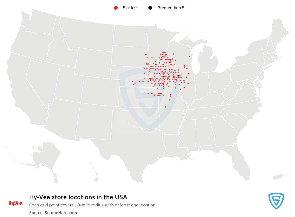 Map of Hy Vee stores in the United States