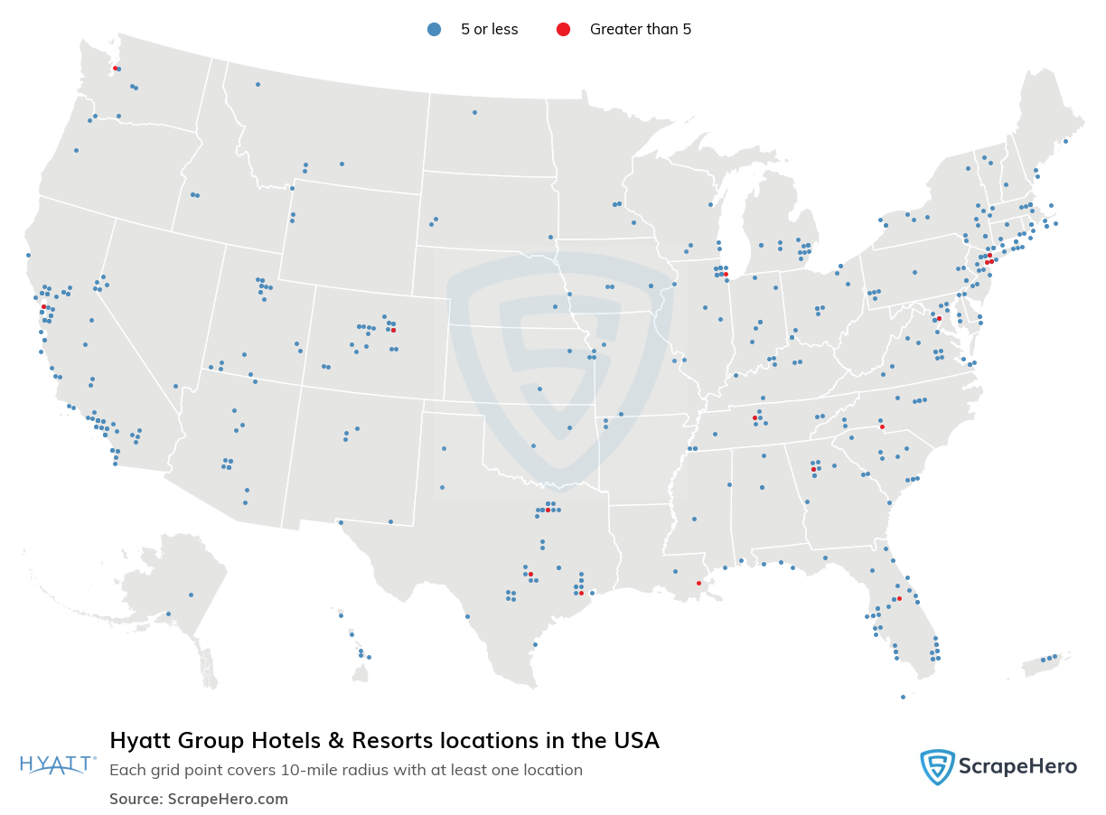 Map of Hyatt Group Hotels & Resorts locations in the United States